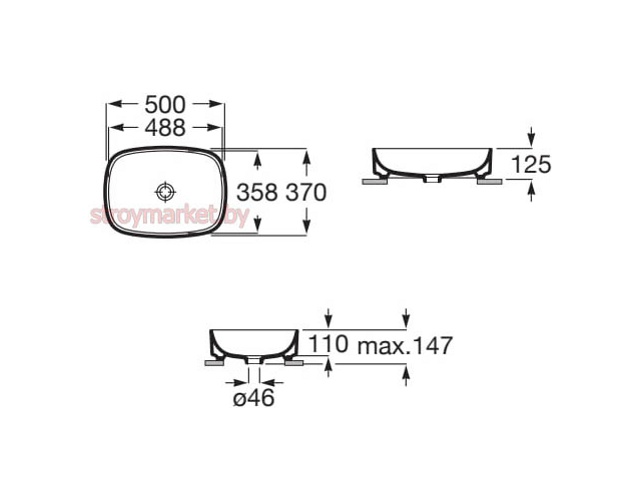 Умывальник ROCA Ona 3275L0000 50x37 на столешницу - фото2 Умывальник ROCA Ona 3275L0000 50x37 на столешницу - фото2